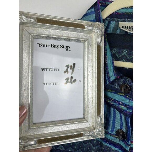 Vintage Chicos Design Women Jacket XL Blue Artsy Tribal Colorful Y2K Button Boho - Picture 8 of 8